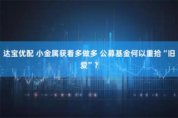 达宝优配 小金属获看多做多 公募基金何以重拾“旧爱”？