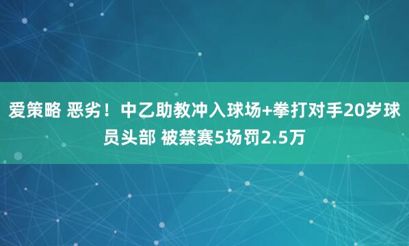 爱策略 恶劣！中乙助教冲入球场+拳打对手20岁球员头部 被禁赛5场罚2.5万